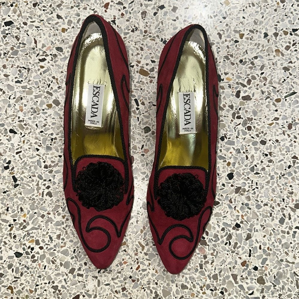 New vintage escada red black velvet heel pump 8 AA